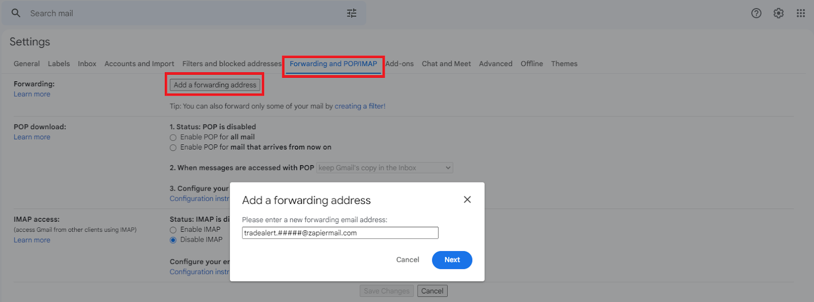 Gmail add a forwarding address