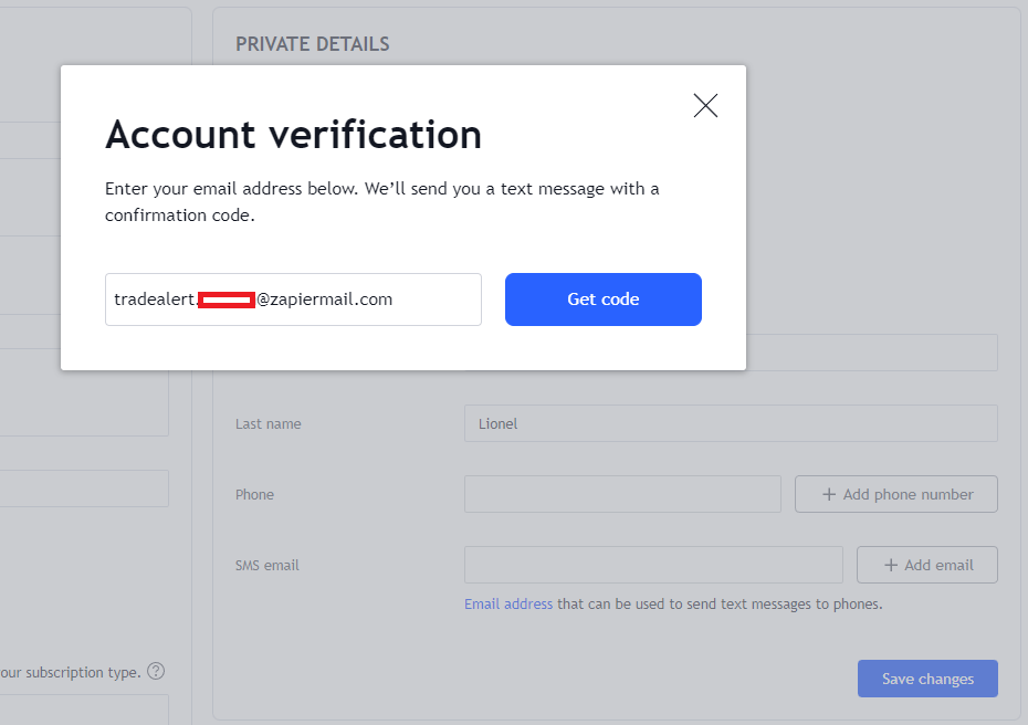 TradingView SMS email Account Verification