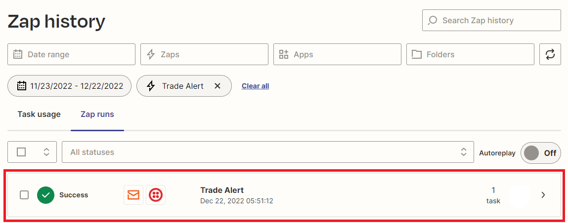 Zapier Zap History