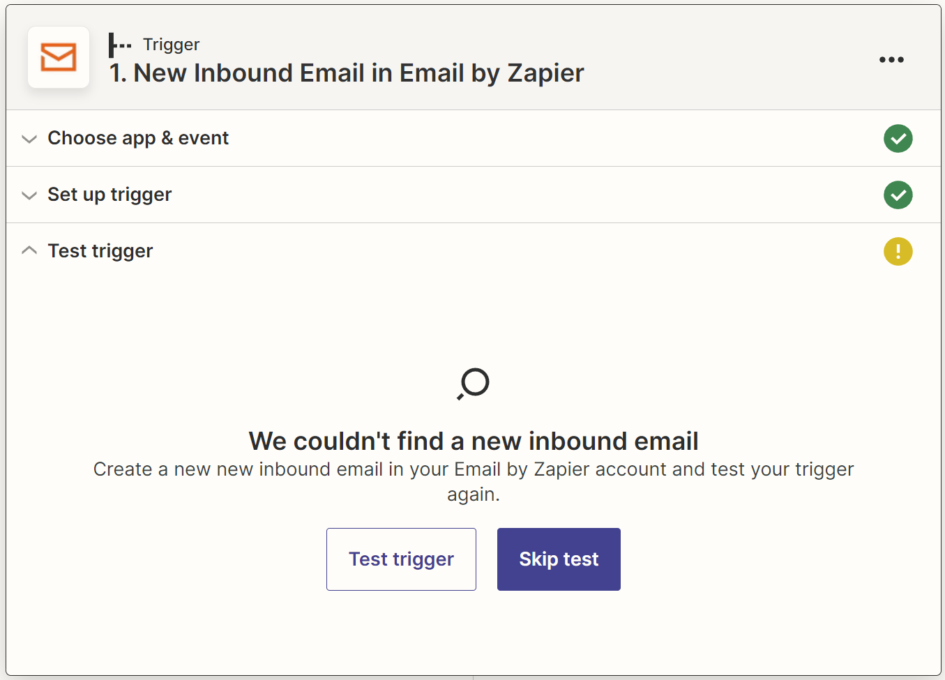 Zapier Zap New Inbound email Trigger Test