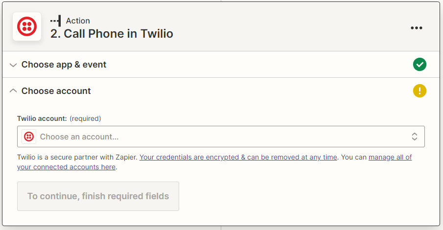 Zapier Zap Set up Call Phone in Twilio