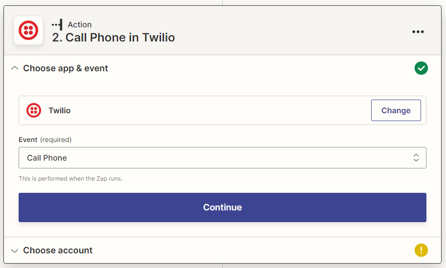 Zapier Zap Set up Event Call Phone
